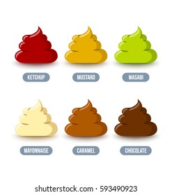 Set of condiment icons placed on white background