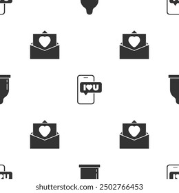 Set Condom, Mobile mit Herz und Umschlag Valentine auf nahtloses Muster. Vektorgrafik