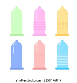 Set of condoms isolated on white background. Vector illustration