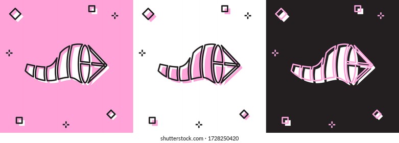 Set Cone meteorology windsock wind vane icon isolated on pink and white, black background. Windsock indicate the direction and strength of the wind. Vector Illustration