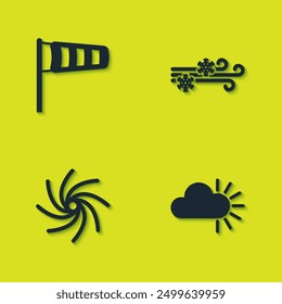 Set Cone meteorology windsock wind vane, Cloudy, Tornado and Wind and snow icon. Vector