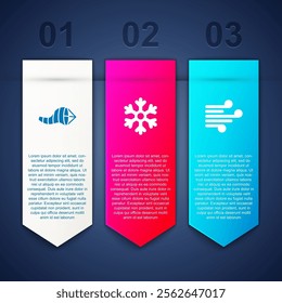 Set Cone meteorology windsock wind vane, Snowflake and Wind. Business infographic template. Vector