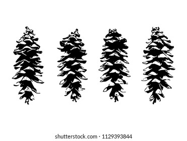 Set of cone silhouettes on white background