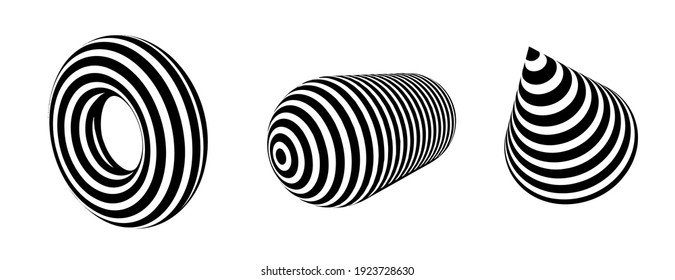 Set of cone, torus, cylinder. Geometric vector 3d shapes isolated on white background. EPS 10.