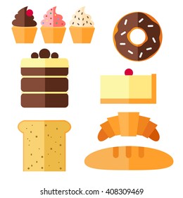Set confectionery icons. Flat design.