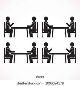 Set conference icon. People sitting at a table.