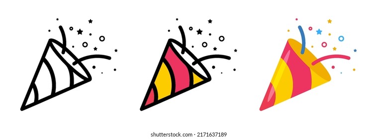 Indique el icono de papel de confeti, el logotipo de los fuegos artificiales, la tapa, el diseño plano. Ilustración vectorial aislada en fondo blanco.