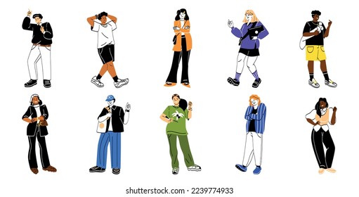 Set of confident people. Stylish business women, successful entrepreneurs, flirty teens and college students. Positive happy characters. Cartoon flat vector collection isolated on white background