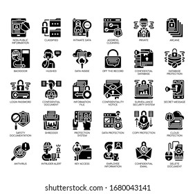 Set von vertraulichen Informationen dünne Linien und Pixel perfekte Symbole für jedes Web- und App-Projekt. 