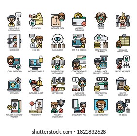 Set von vertraulichen Informationen dünne Linien und Pixel perfekte Symbole für jedes Web- und App-Projekt. 