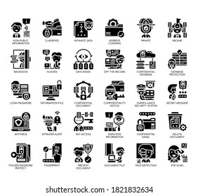 Set of confidential information thin line and pixel perfect icons for any web and app project. 