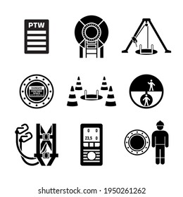 Set Of Confined Space Work Entry Icon For Industrial, Construction, And Manufacture Work Safety.