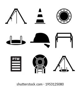 Set of confined space work entry icon. Graphic asset for industrial, construction, and manufacture work safety.