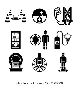 Set Of Confined Space Work Entry Symbol And Icon For Industrial, Construction, And Manufacture Work Safety.