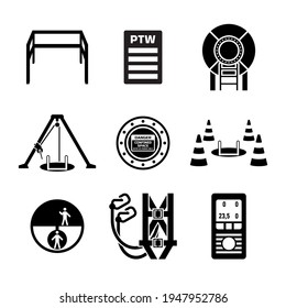 Set of confined space work icon for industrial, construction, and manufacture work safety procedure.