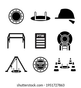 Set of confined space work icon for industrial, construction, and manufacture work safety.