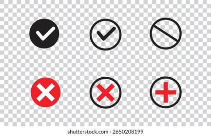 Conjunto de iconos de confirmación, rechazo y aceptación