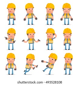 Set of Confused and Sad Character Incompetent Builder in ignorance poses for using in presentations, etc.