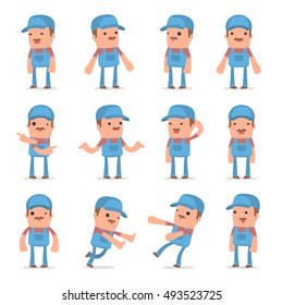 Set of Confused and Sad Character Technician in ignorance poses for using in presentations, etc.