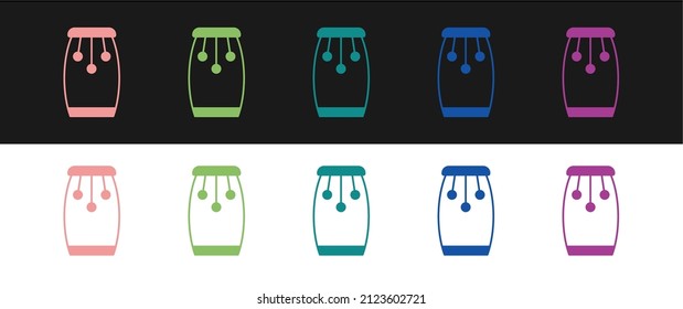 Set Conga drums icon isolated on black and white background. Musical instrument.  Vector