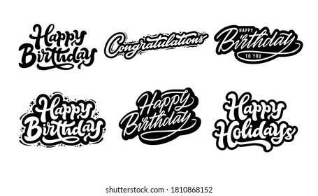 Set of congratulatory inscriptions. Hand written text. Vector illustration. EPS 10.