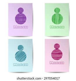Set of congratulatory postcards for 8 March. Vector illustration