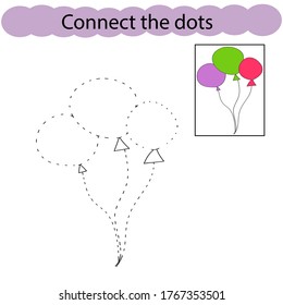 Set connect the dots and draw balloons from a cartoon. Multi-colored balloons. Educational game for children. Vector illustration