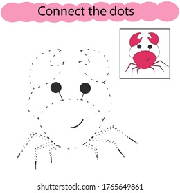 Set connect the dots and draw crab from a cartoon. Undersea world. Educational game for children. Vector illustration