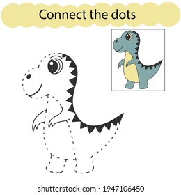 Set Connect The Dots And Draw An Dinosaur From A Cartoon. Dino World. Educational Game For Children. Vector Illustration