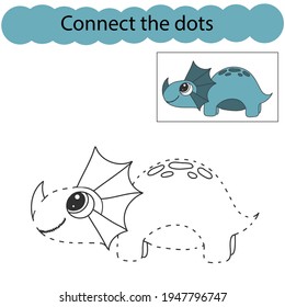 Set connect the dots and draw an dinosaur from a cartoon. Dino world. Educational game for children. Vector illustration