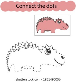 Set connect the dots and draw an dinosaur from a cartoon. Dino world. Educational game for children. Vector illustration