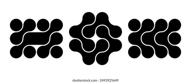 Set of connected black dots. Transition metaballs. Integration symbol. Circles pattern. Vector illustration