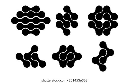 Set of connected black dots. Transition metaballs. Integration symbol. Circles pattern. Vector illustration