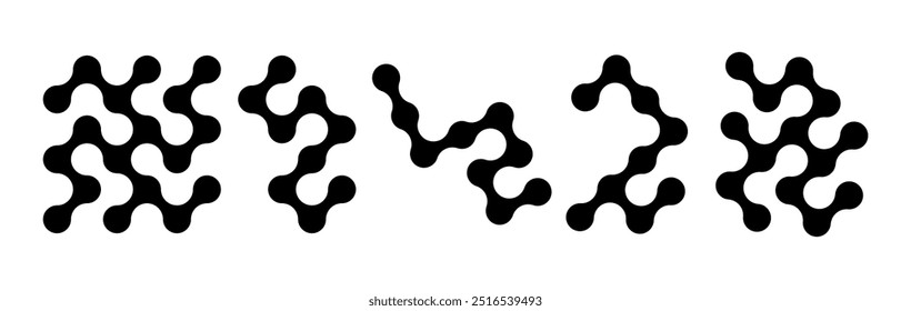 Conjunto de puntos negros conectados. Metálicos de transición. Símbolo de integración. Patrón circular. Ilustración vectorial
