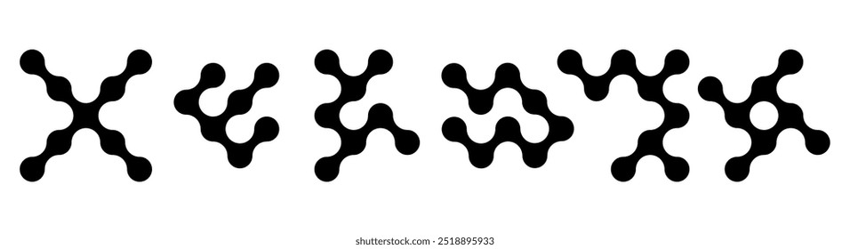 Set of connected black dots. Transition metaballs. Integration symbol. Circles pattern. Vector illustration