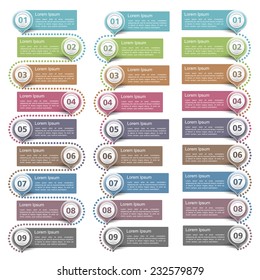 Set of connected design elements with numbers and text, vector eps10 illustration