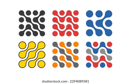 Conjunto de puntos líquidos conectados. Logo de la ciencia, concepto de tecnología. Diseño de logotipo de vector plano, elemento de plantilla