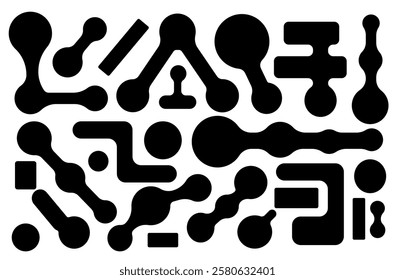 Set of connected metaball dots in geometric style. Vector illustration