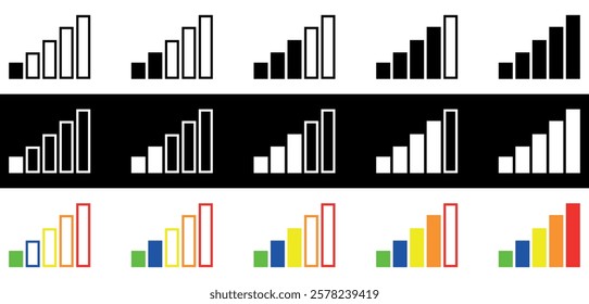 Set of Connection icons. Five outline icons related to connection, internet, signal, wireless. Vector illustration isolated on black and white background.