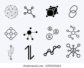 set of connection line icons and social connect line icons for websites or apps.
