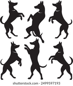 Set of consistent dog dancing Dance silhouette isolated white background