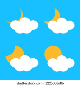 A set consisting of a clouds and phases of the moon. Vector illustration.