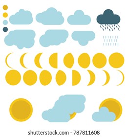 A set consisting of a son of different clouds and phases of the moon.