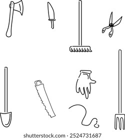 The set consists of household or useful tools for home and garden.