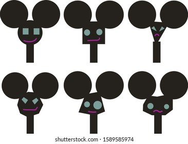 The set consists of several characters with round ears.