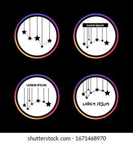 A set of constellation logos. The constellation of Cassiopeia and the constellation Ursa minor (Little Bear) on an isolated black background.