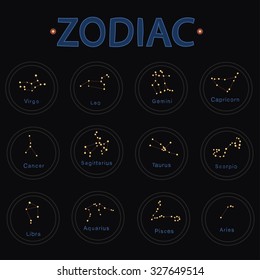 Set of constellation Symbol Zodiac Sign. Vector collection Illustration.