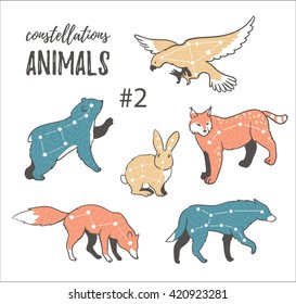 Set of constellations of animals isolated on the white background.