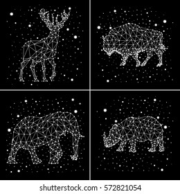 set of constellations. deer, elephant, rhinoceros, bison. vector