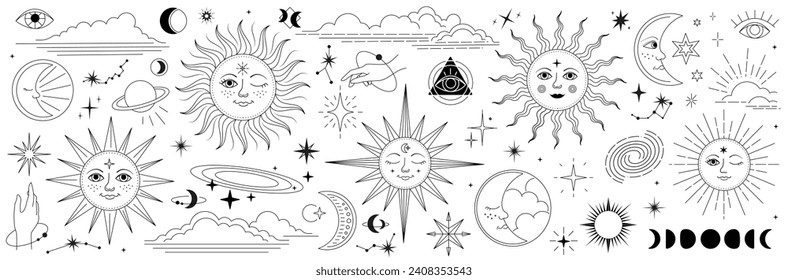 Set of constellations and esoteric symbols. Alchemy mystical magic elements for prints, posters